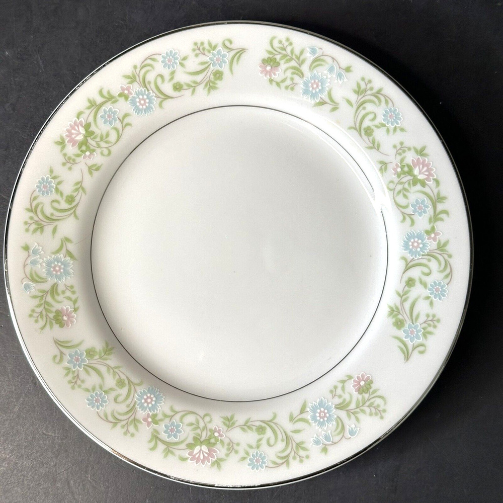 TOWNE HOUSE, Georgia- 7 Bread/Butter Plate Pink, Blue & White Floral, Leaves
